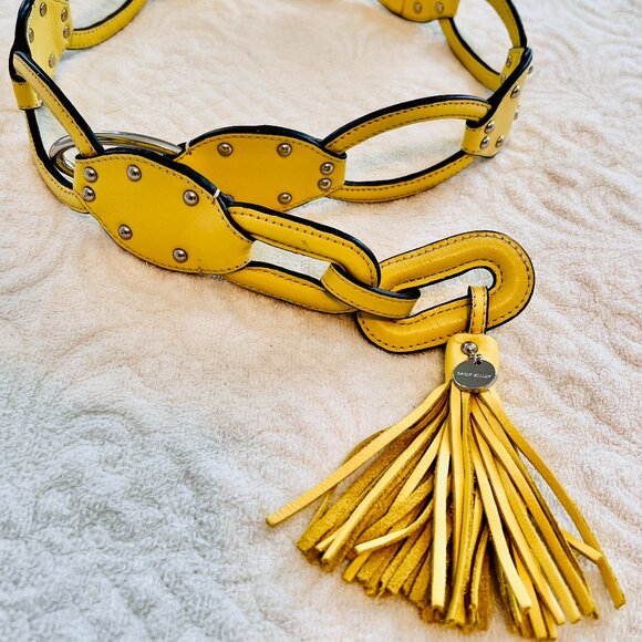 Karen Millen Yellow Leather Metal Studded Belt Size 2 Adjustable up to 36" Waist - Picture 1 of 9
